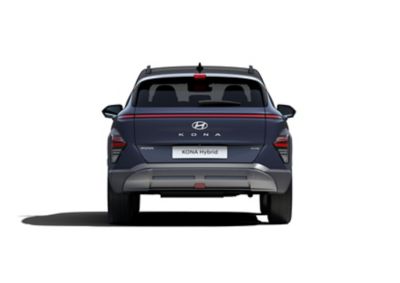 Parte trasera del Hyundai KONA en color azul y luz Horizon Seamless.