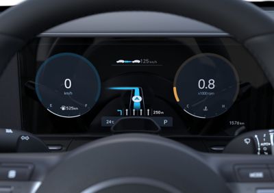 A man using the centre touchscreen of the Hyundai KONA Electric. 