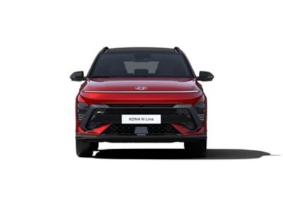 The front bumper of the all-new KONA N Line in red.