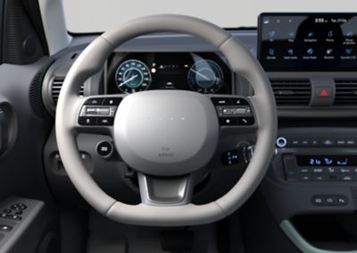 Hyundai INSTER Lounge steering wheel with LED lighting.