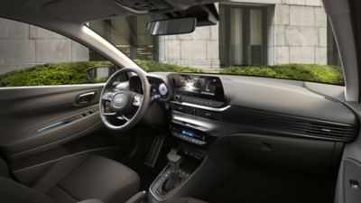 The interior front part of the Hyundai BAYON and its panel screen.
