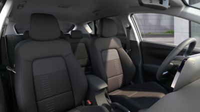 Hyundai BAYON crossover SUV interior seen through the window of the passenger-side.