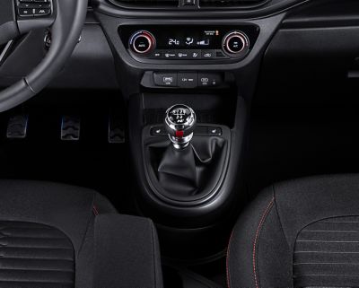 Close-up of the Hyundai i10 N Line gearshift.