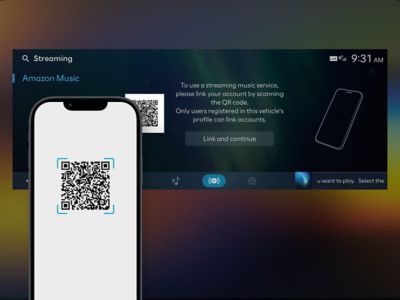 Smartphone con un código QR escaneable de activación de Amazon Music.