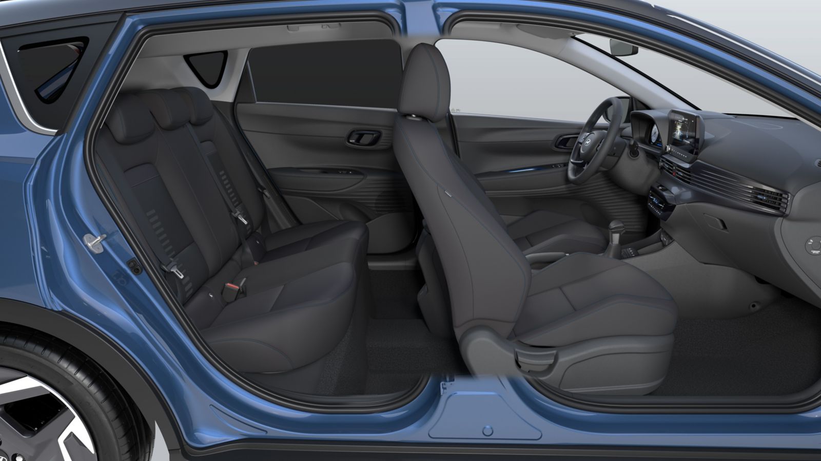 The side view of Hyundai BAYON crossover SUV interior.