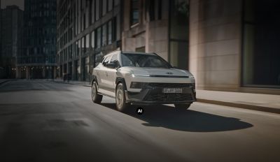Hyundai BAYON N Line driving on the city street.