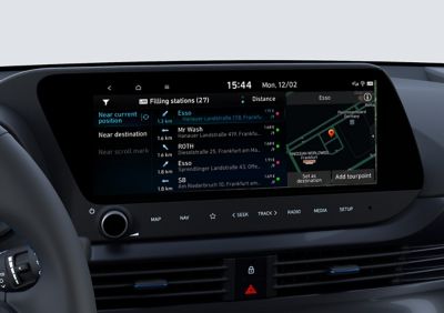 Hyundai’s LIVE Services screen show on the centre touch screen inside the i20.