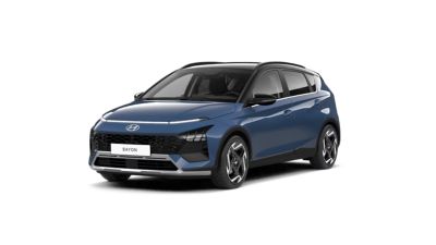 Hyundai BAYON, framifrån i sned vinkel, mörkblå.