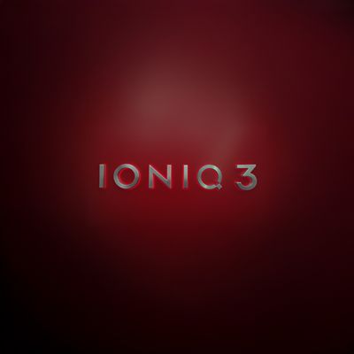 Name reveal of the Hyundai IONIQ 3 on a red background.