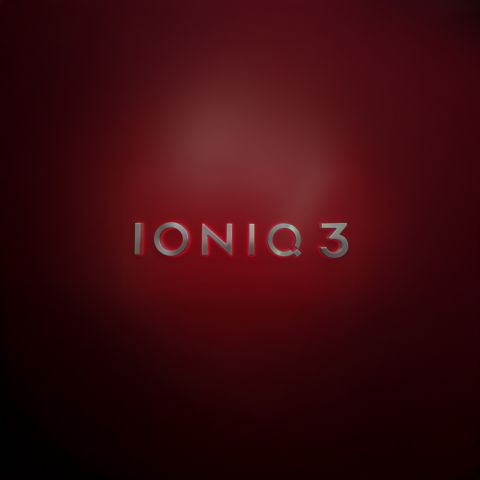 Name reveal of the Hyundai IONIQ 3 on a red background.