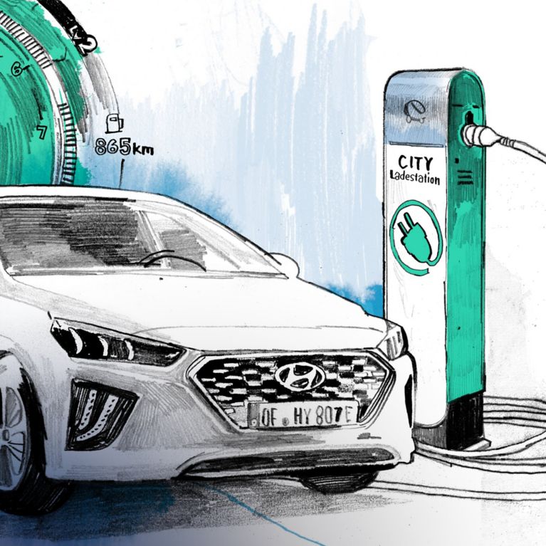 Zeichnung des Hyundai IONIQ PLug-in-Hybrids.