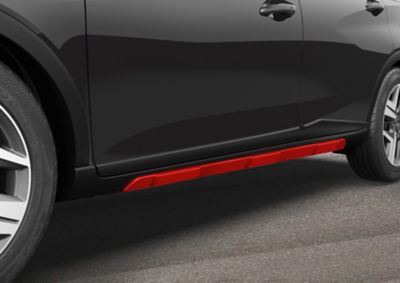 Hyundai BAYON Side skirts accessories in tomato red.