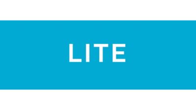 An blue rectangle with the word LITE in it, symbol