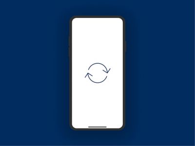Smartphone screen showing a blue circular refresh symbol