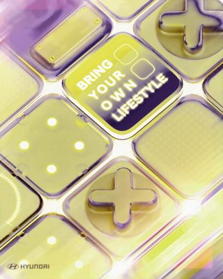 Close-up of modular control panel with illuminated buttons and text ‘BRING YOUR OWN LIFESTYLE.