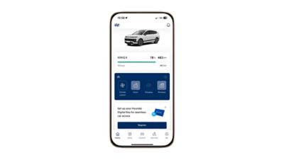 A smartphone with the Hyundai Digital Key functionality on the screen.