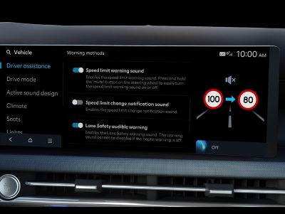Le Limiteur de vitesse intelligent (ISLA) Hyundai SmartSense vous rappelle la vitesse autorisée.