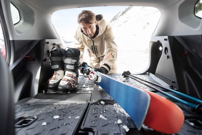 The waterproof liner in the trunk of the Hyundai SANTA FE.