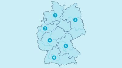 Map of Germany showing 6 Hyundai regional service areas.