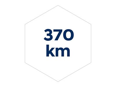 Elektromobil INSTER a jeho ikona dojezdu 370 km.
