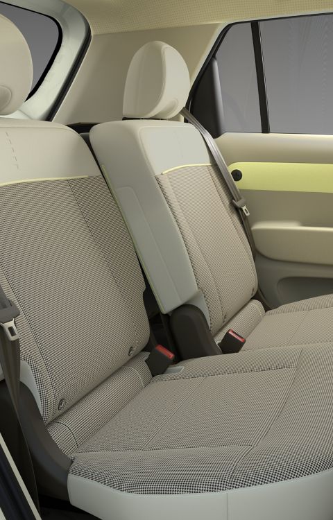 A closeup of the flexible rear seats of the new Hyundai INSTER small electric car.