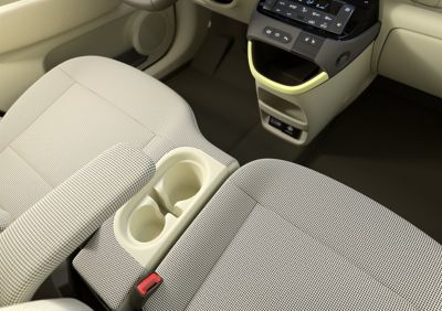 Closeup of the heated front seats of the new Hyundai INSTER small electric car.