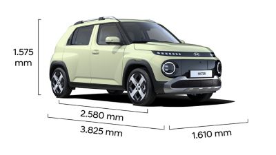 Technical drawing of the Hyundai INSTER showing the exterior dimensions.