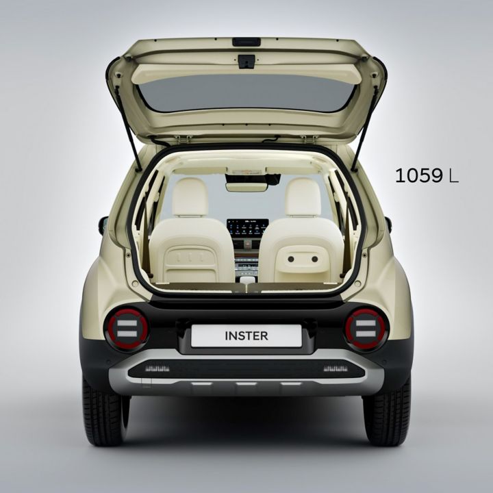 Video showing folding rear seats of the Hyundai INSTER for 1059 litre cargo capacity. 