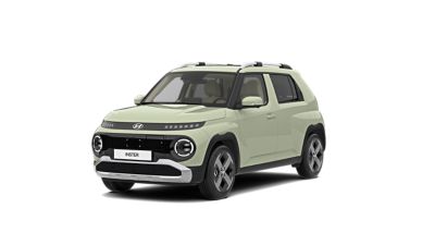 Hyundai INSTER framifrån i trekvartsvinkel, beige.
