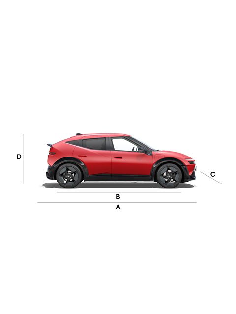 Red Hyundai IONIQ 3 N Line with dimensions illustrations.