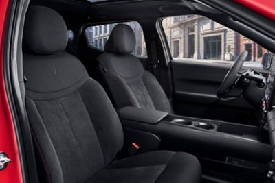 Two N Line sport seats inside the Hyundai IONIQ 3 N Line.