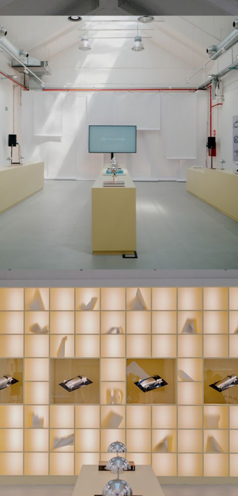 Hyundai IONIQ 3 design exhibition space featuring models and displays at Milan Design Week