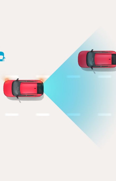 Illustration of Blind Spot Collision-Avoidance Assist feature of the Hyundai IONIQ 3 EV.
