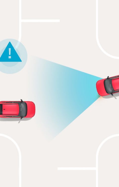 Illustration of the Forward Collision-Avoidance Assist feature of the Hyundai IONIQ 3 EV.