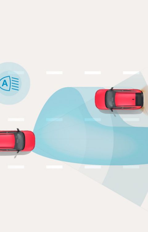 Illustration of the High Beam Assist  feature of the Hyundai IONIQ 3 EV.