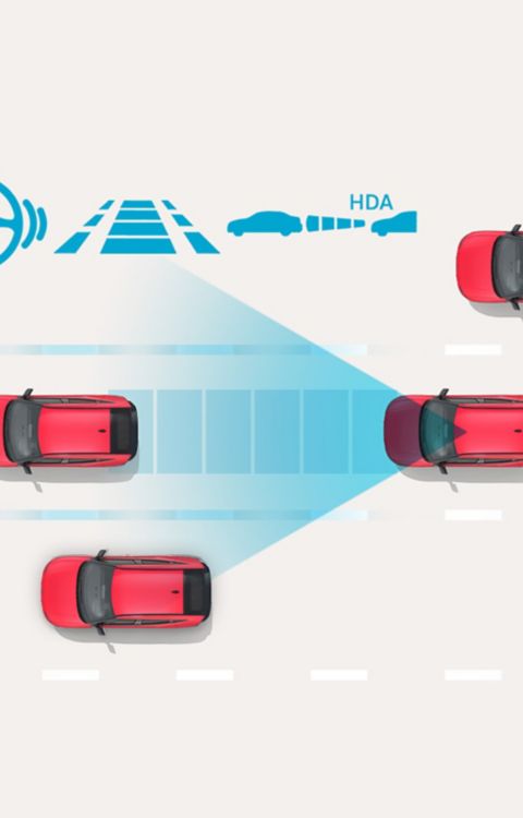 Illustration of Highway Driving Assist II feature of the Hyundai IONIQ 3 EV.