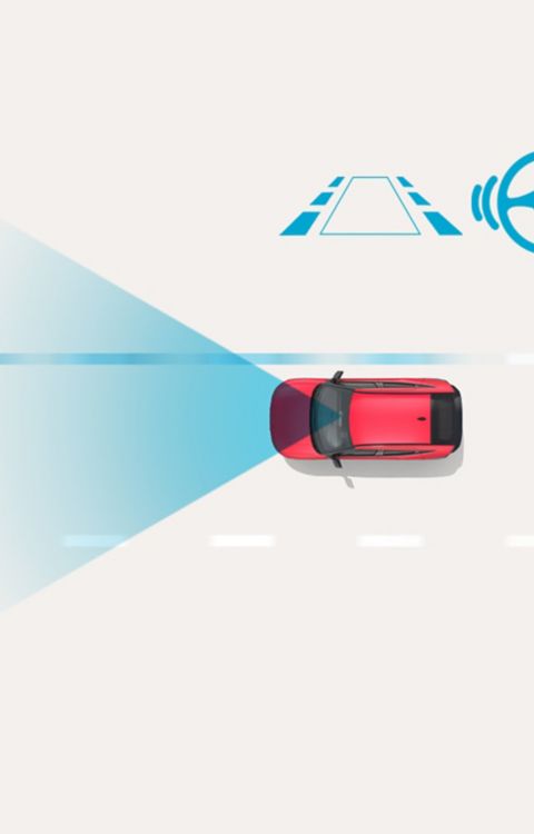 Illustration of the Lane Keeping Assist feature of the Hyundai IONIQ 3 EV.