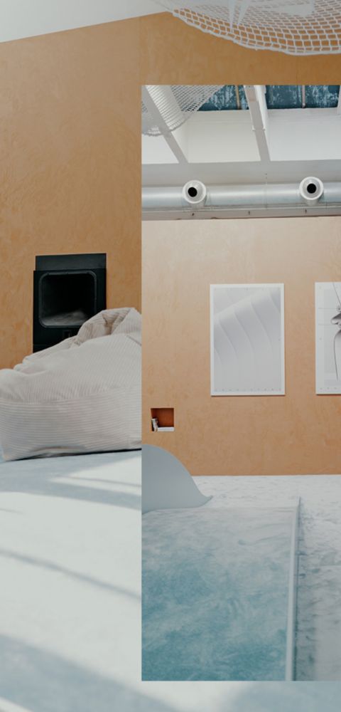 Design-focused exhibition space at Milan Design Week featuring sculpted architecture, seating and wall installations.