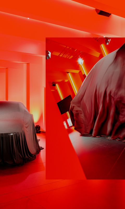 Covered Hyundai IONIQ 3 displayed within the Milan Design Week installation