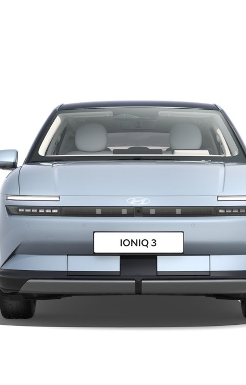 Hyundai IONIQ 3 in Ice Blue Pearl exterior colour pictured from front.