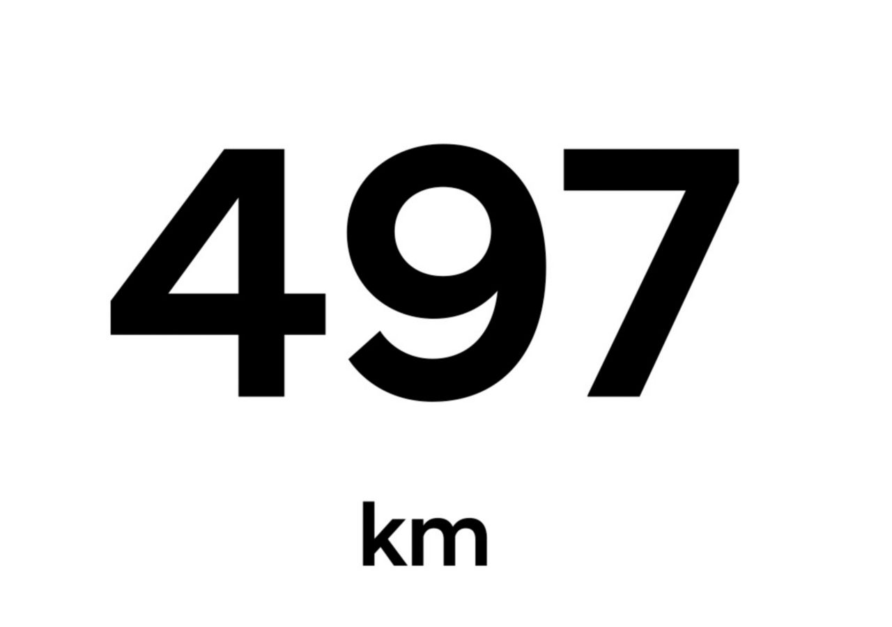 Animation showing 497 km range