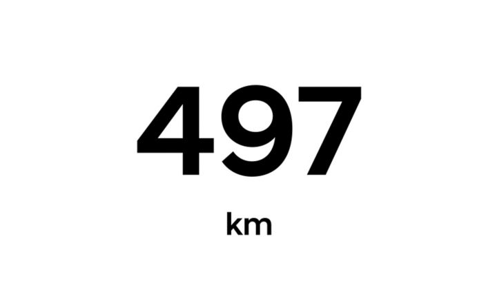 Animation showing 497 km range