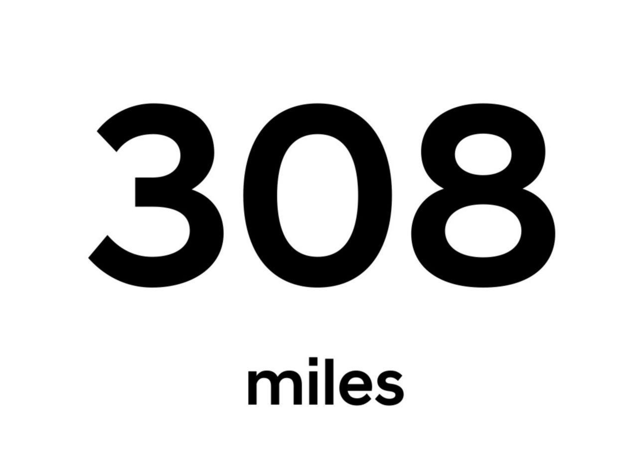 Animation showing 308 miles range