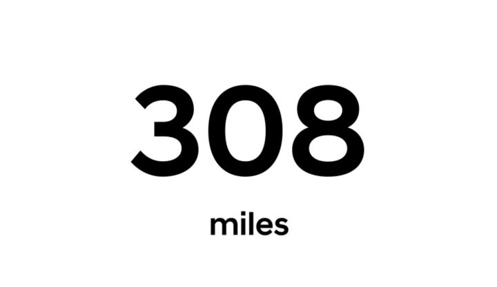 Animation showing 308 miles range