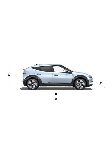 Hyundai IONIQ 3 in Ice Blue Pearl exterior colour with dimensions illustrations.