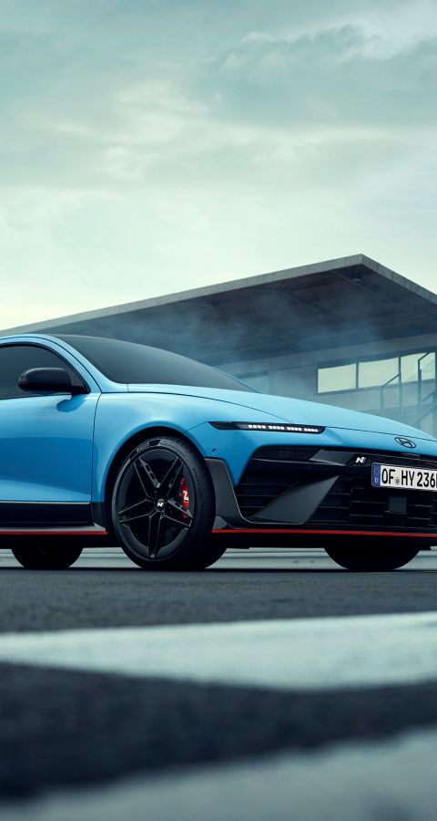 IONIQ 6 N displayed in a dynamic setting, emphasizing its sporty design and performance features.