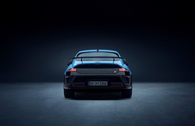 Rear view of Hyundai IONIQ 6N showcasing wide stance, aerodynamic spoiler and performance styling.