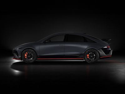 Side profile of the IONIQ 6 N in Nocturne Grey Matte.