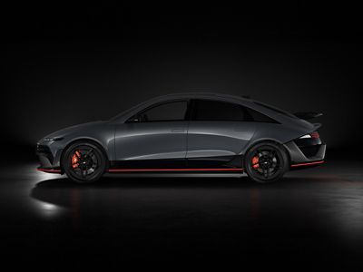 IONIQ 6 N shown from the side in Nocturne Grey Metallic