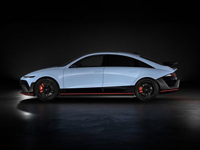 IONIQ 6 N side profile finished in Performance Blue Pearl.